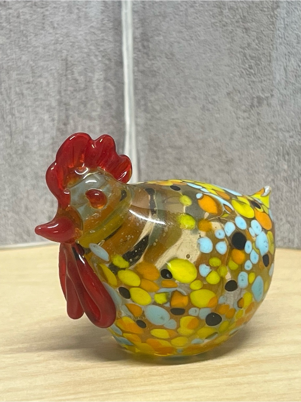 Artisan Art Glass Fat Roosting Chicken Rooster Miniature Millefiori Figurine